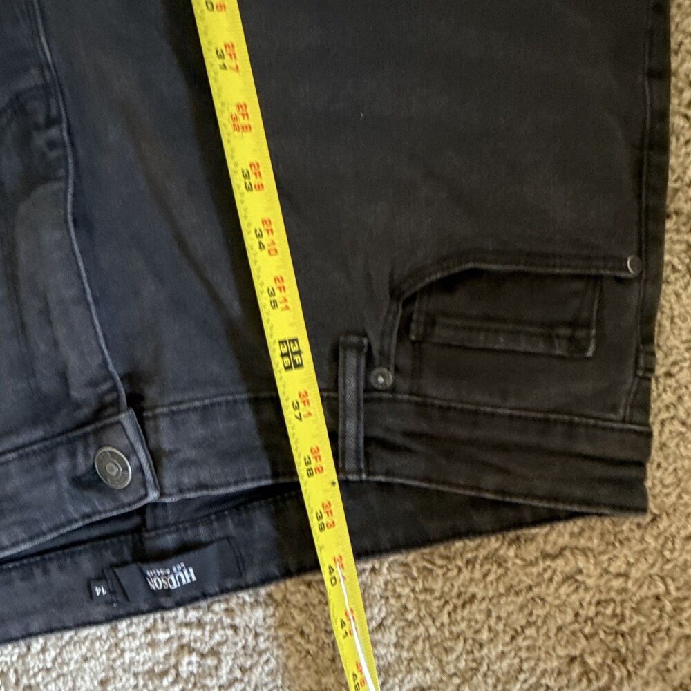 Hudson Women’s Black Dark Wash Denim Straight Jeans Stretch Pockets Size 14 - Picture 13 of 15